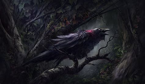 HD wallpaper: digital art, fantasy art, birds, crow, raven, tree, branch | Wallpaper Flare