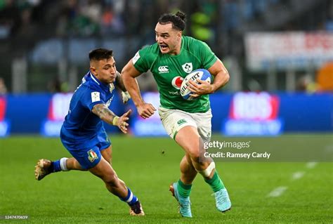 Rome , Italy - 25 February 2023; James Lowe of Ireland makes a break... News Photo - Getty Images