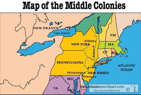 US History Colonial America - map_of_the_middle_colonies_1217 - Classroom Clipart