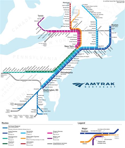 Amtrak Northeast - an unofficial diagram of all Amtrak routes which either run along or have a ...