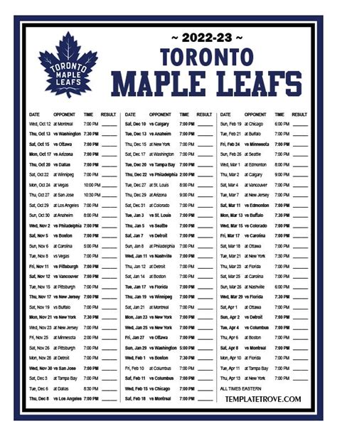 Printable 2022-2023 Toronto Maple Leafs Schedule | Toronto maple leafs ...