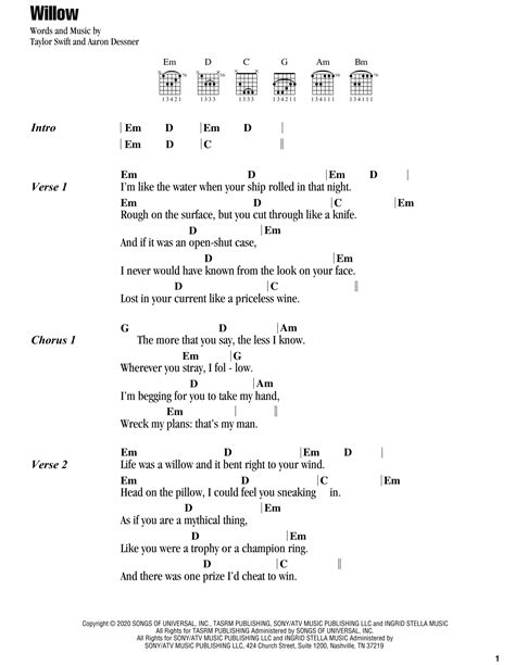 willow by Taylor Swift - Guitar Chords/Lyrics - Guitar Instructor