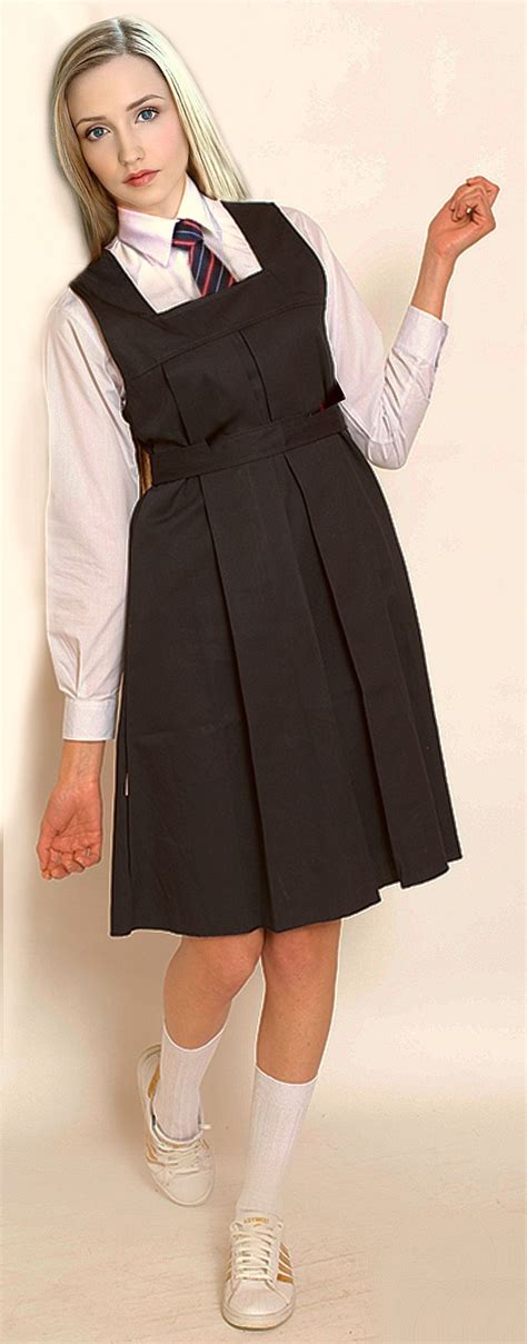 Super Model in Pinafore Gymslip School Uniform Tunic | School pinafore dress, School uniform ...