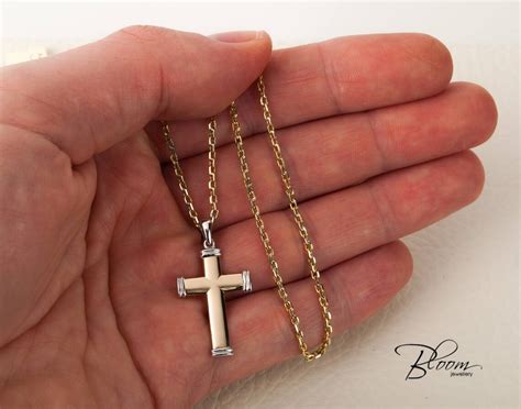 Mens Cross Necklace 14K Solid Gold Chain Cross Necklace Gold | Etsy