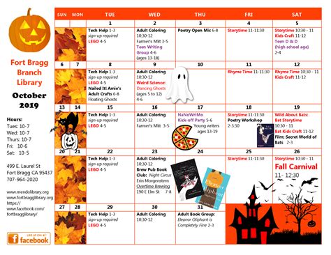 October Calendar of Events 2019 - Fort Bragg Library