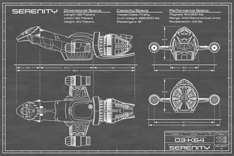 Serenity Firefly Spaceship | Bla - Canvas Wall Art | Action Blueprints