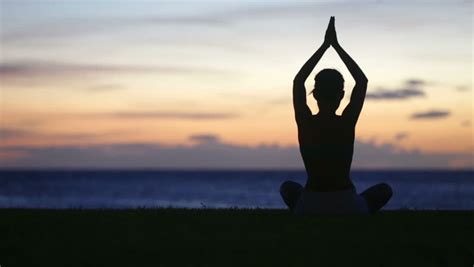 Meditation Yoga Woman Meditating At Beach Sunset Or Sunrise Relaxing In Yoga Pose. Serene ...