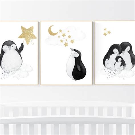 Penguin Nursery Decor Penguin Nursery Gold Nursery Art Baby - Etsy