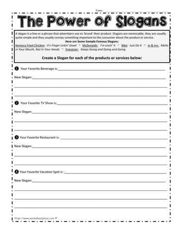 Slogan Worksheets