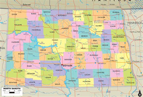 North Dakota Counties Road Map USA