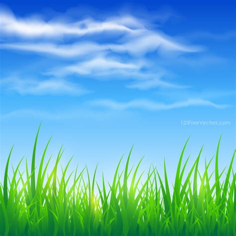 Blue Sky and Green Grass Background - https://www.123freevectors.com ...