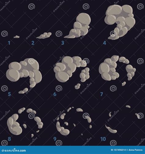 Smoke Sprite Effect. Cartoon Dust Cloud Game Animation Asset, Steam ...