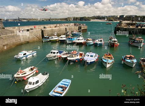 Fishing boats in Newquay Harbour Cornwall Stock Photo - Alamy