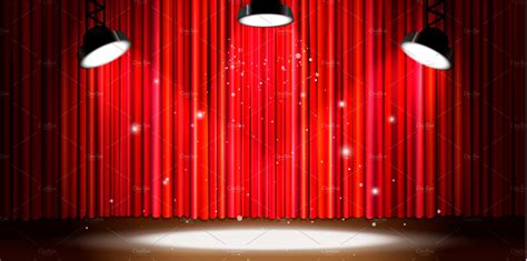 Red curtain with bright spotlight | Decorative Illustrations ~ Creative ...