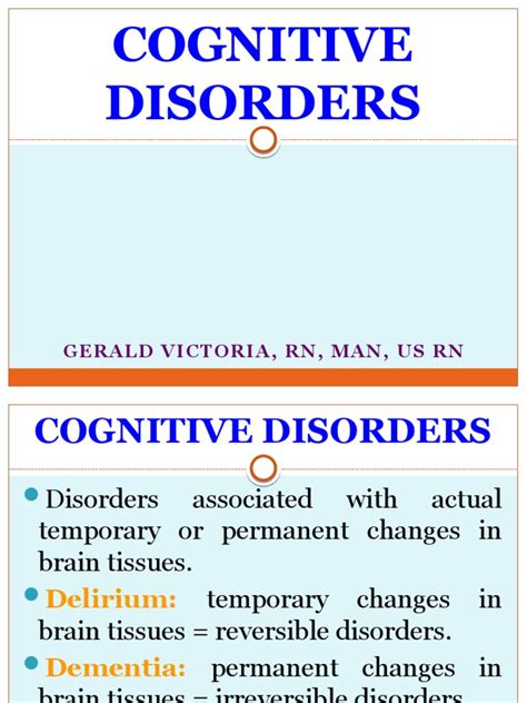 Cognitive Disorders: Gerald Victoria, RN, Man, Us RN | PDF | Dementia | Attention Deficit ...