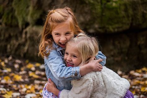 2 girls, hugging, outdoor, daytime, children, cute, excited, excitement, CC0, public domain ...