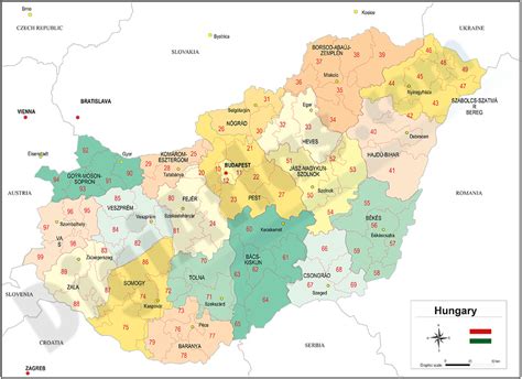 Map of hungary with regions and postal codes