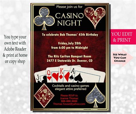 Casino Night Invitation, Casino Invitation, Casino Party Invitation, Casino Birthday Invitation ...