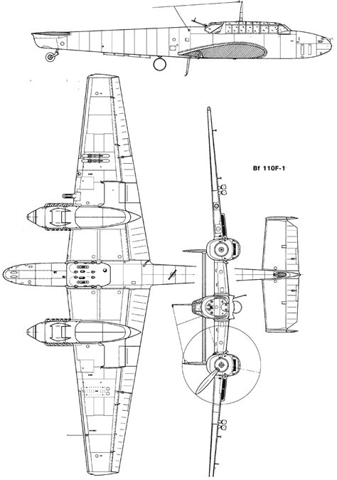 Messerschmitt Bf 110 Blueprint - Download free blueprint for 3D modeling