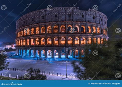 Rome Night Colosseum. Cityscape, Coliseum with Night Light Stock Photo - Image of ancient ...