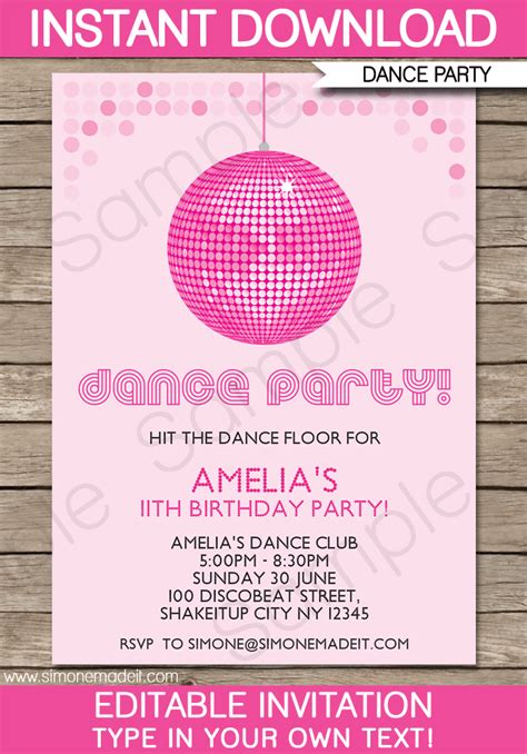 Dance Party Invitations Template | Printable Disco Birthday Party Invites