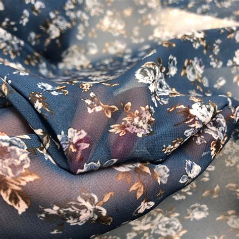 Blue Floral chiffon fabric with small white flowers Chiffon | Etsy