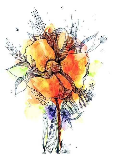 (1) Botanical Line Drawing with water colour | Skillshare Projects | Watercolor flower art ...