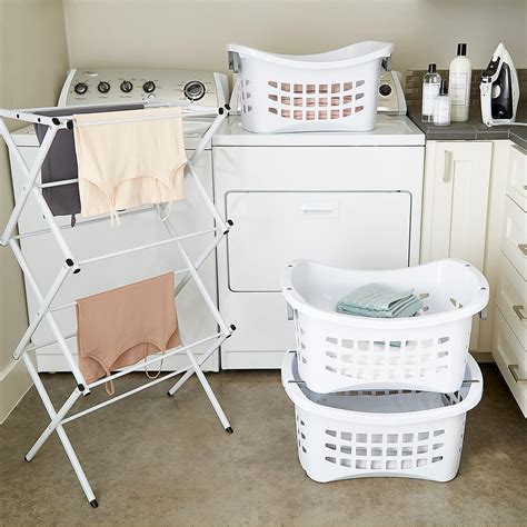 White Stackable Laundry Basket with Grey Handles | The Container Store