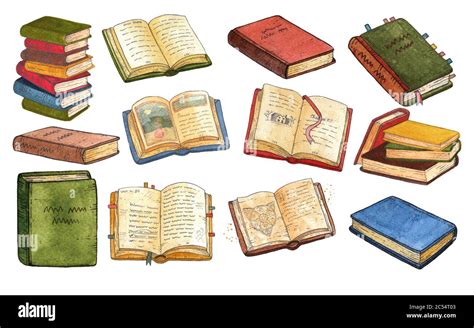 Collection of vintage books and stacks. Watercolor set, clipart Stock ...