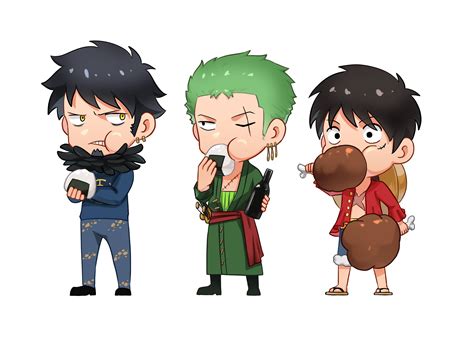 Download Zoro Luffy And Trafalgar Law One Piece Chibi Wallpaper | Wallpapers.com