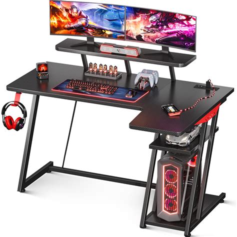 Buy MOTPK Gaming Desk L Shaped, Small Corner Desk with Storage Shelf & Power Outlets, Computer ...