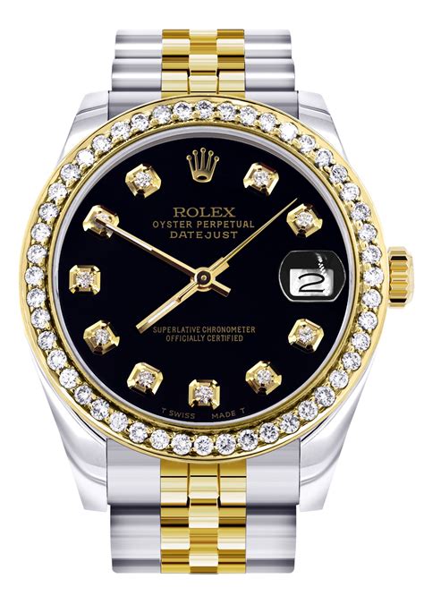 Womens Diamond Gold Rolex Watch | Diamond Bezel | 31MM | Black Diamond – FrostNYC