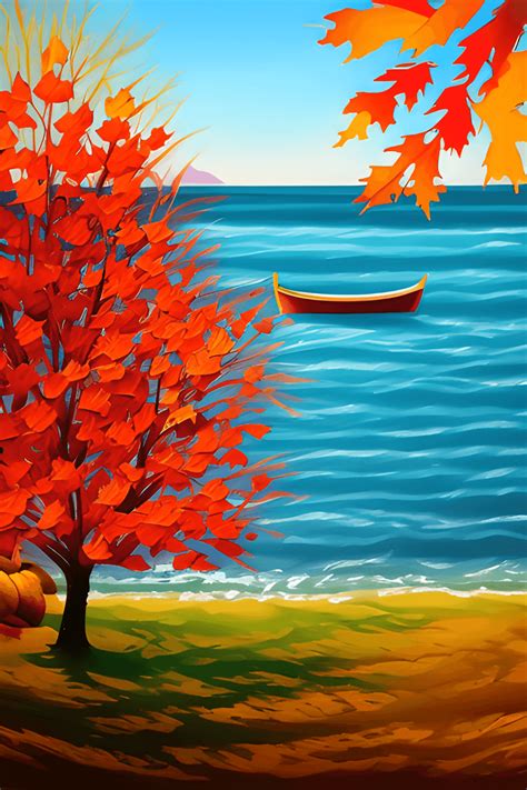 Fall Leaf Tree over Ocean · Creative Fabrica