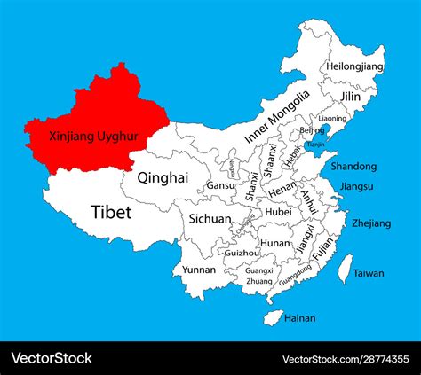 Xinjiang uyghur province map china Royalty Free Vector Image