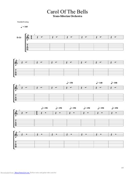 Carol Of The Bells guitar pro tab by Trans-Siberian Orchestra TSO @ musicnoteslib.com