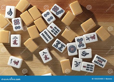 Mahjong Tiles on Wood Table Stock Image - Image of board, asian: 105333405