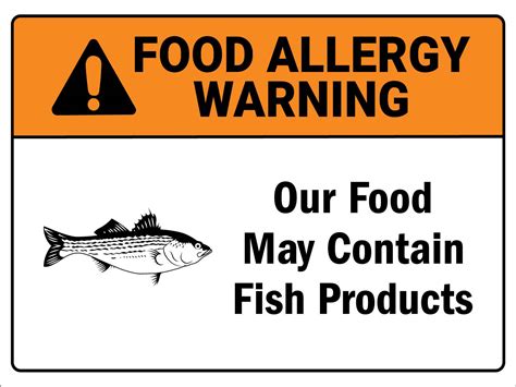 Food Allergy Warning Fish Products Sign - New Signs