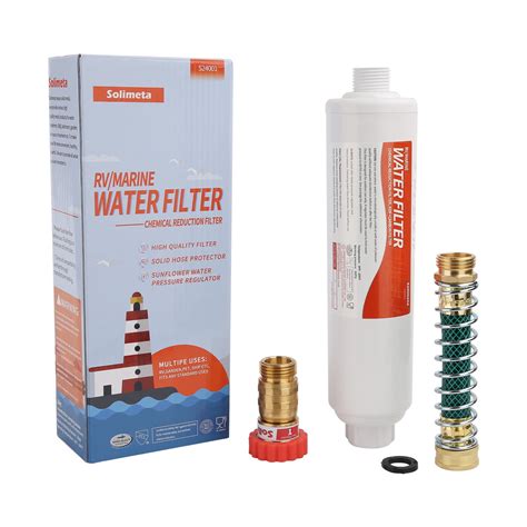 Solimeta RV Marine Water Filter with Flexible Hose Protector, Water Pressure Regulator for RV ...