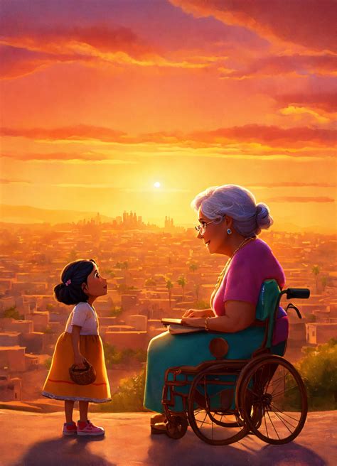 Lexica - Pixar animation of hispanic 9 year old Mia's abuelita at the center of the celebration ...