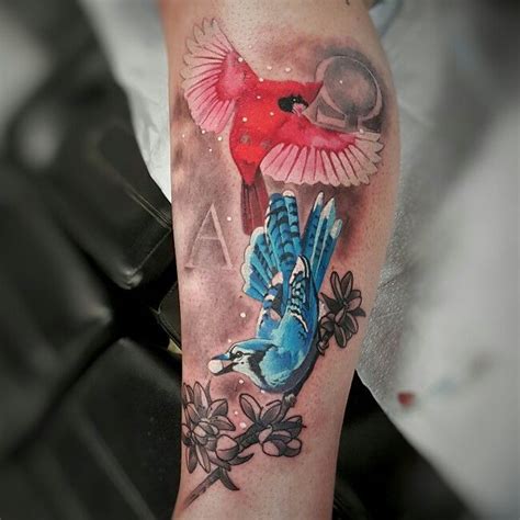 Bluejay cardinal bird tattoo | Red bird tattoos, Cardinal tattoos, Blue ...