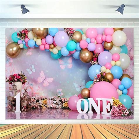 7x5ft Balloon Girl Backgrounds First Birthday Party Backdrops Sweet One Wonderland Flowers ...