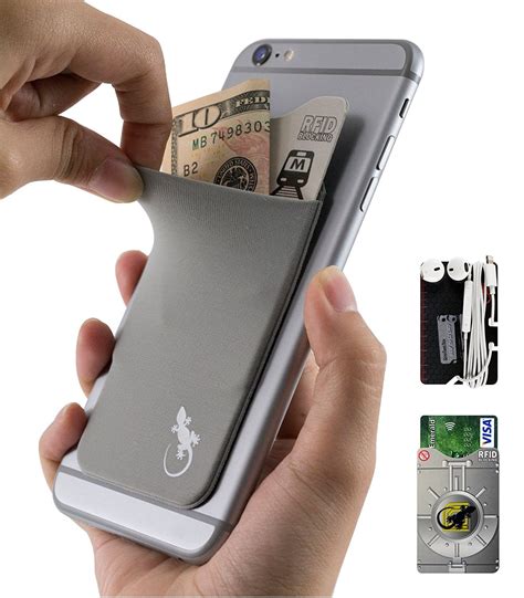 Phone wallet by Gecko GRAY Stick On Card Holder for Cellphones & Cases â€“ with RFID credit card ...