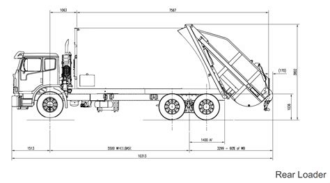 Line drawing of Rear Loader Garbage Truck | Garbage truck, Garbage truck party, Technical drawing