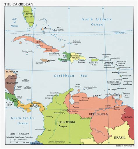 Large detailed political map of the Caribbean with capitals and major ...