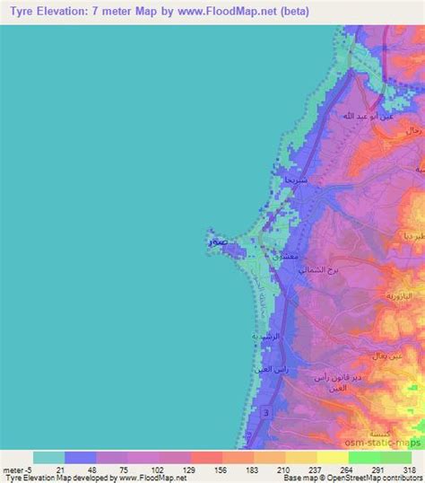 Elevation of Tyre,Lebanon Elevation Map, Topography, Contour