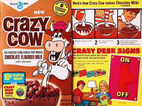 1977 Crazy Cow Chocolate Cereal Box General Mills - Flashbak