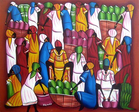 Haitian Painting - Haitian Market Scene - Haitian Art - Hand Painted Canvas Painting - Original ...