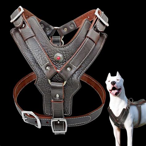 Brown Genuine Leather Dog Harness Real Leather Dogs Pet Training Vest With Quick Control Handle ...