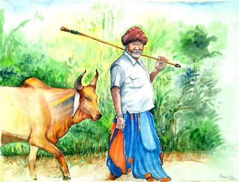 Farmers Life with Cattle in rural India. Painting by Atrayee Saha ...