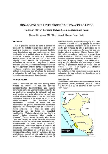 Minado por sub level stoping milpo – cerro lindo | PDF | Descarga Gratuita